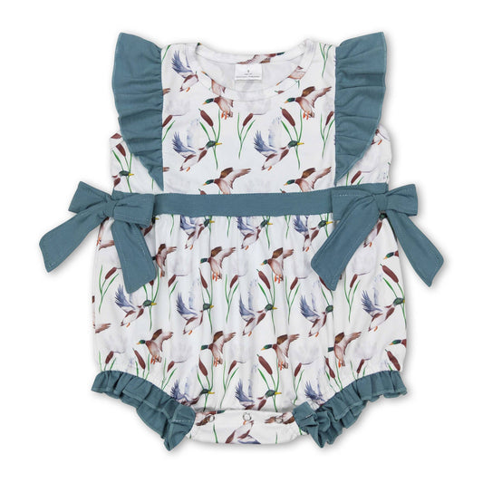Flutter sleeves duck bow baby girls summer romper