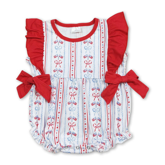 Sleeveless flag bow baby girls 4th of july romper