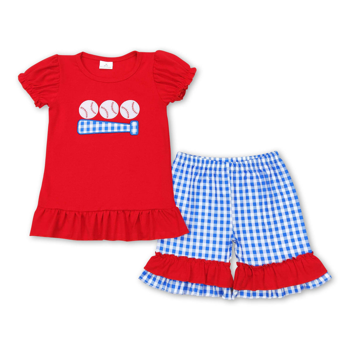 Red baseball shirt plaid shorts kids boys outfits